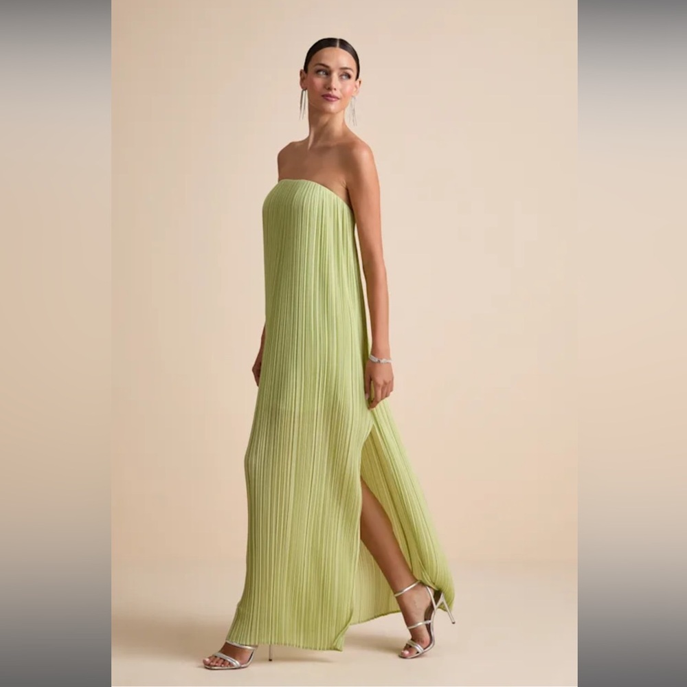 Lulu's Strapless Lime Green Maxi Dress